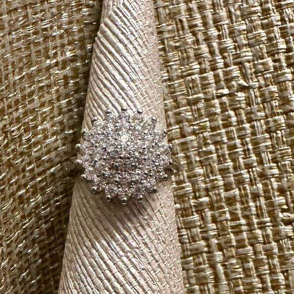 925 Sterling Silver Plated Art Deco Circle Cluster Statement Ring - Picture 1 of 14